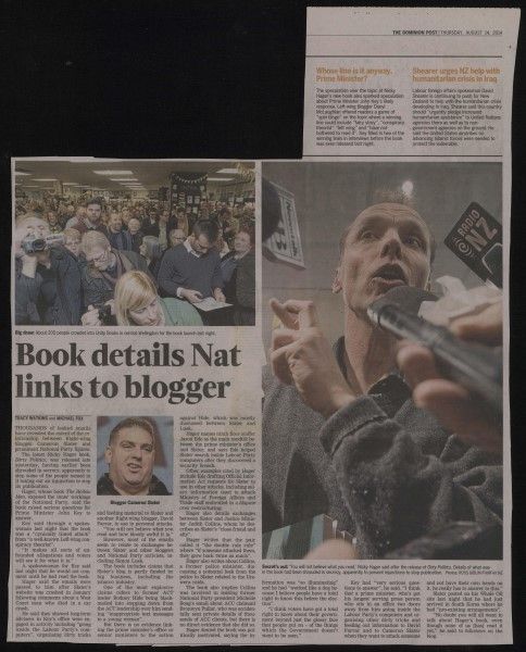 “Book details Nat links to blogger”, Dominion Post, 24th August 2014