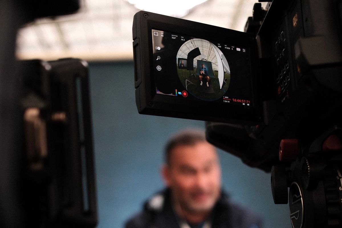 Blackmagic URSA Cine Immersive monitor showing dual circular view