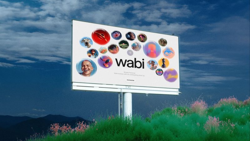 Wabi wordmark billboard in a landscape