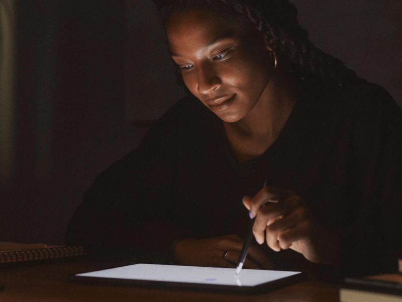 Tablet glow portrait