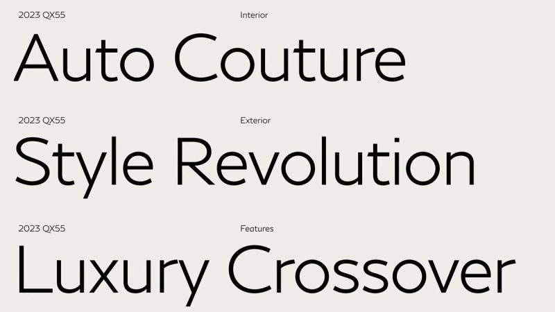 Infiniti Typography: Type System, 2023 rebrand by Bruce Mau Design