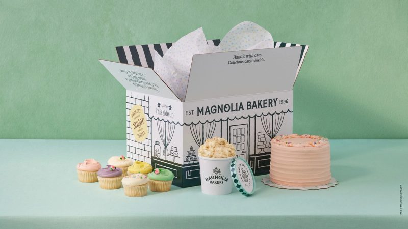 Bakery packaging box with cupcakes and cake