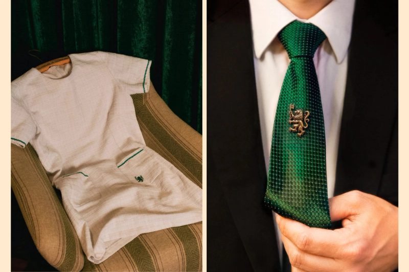 Dress piping and gold lion tie pin