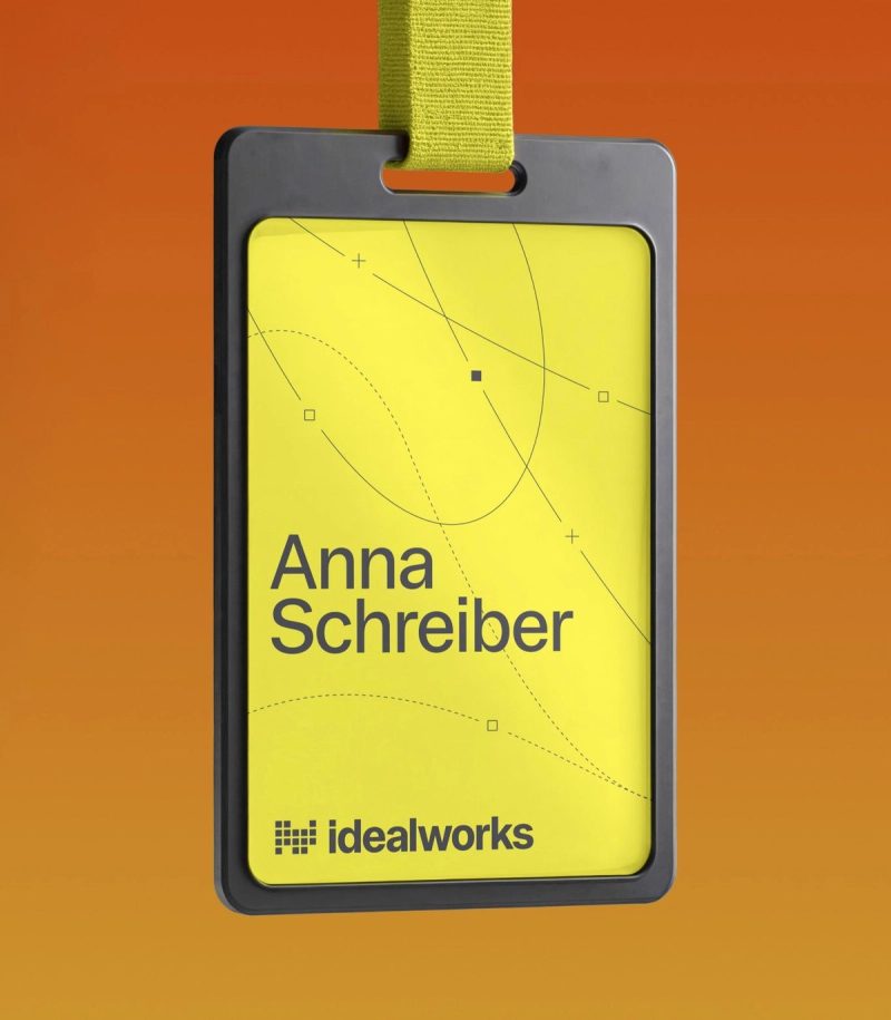 Event badge and yellow lanyard