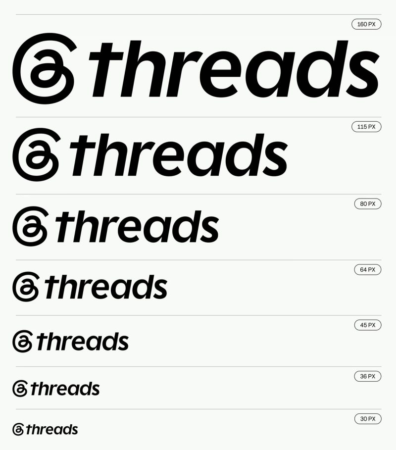 Threads Guidelines: Lockup sizing scale, 2026 brand identity by Studio Nari