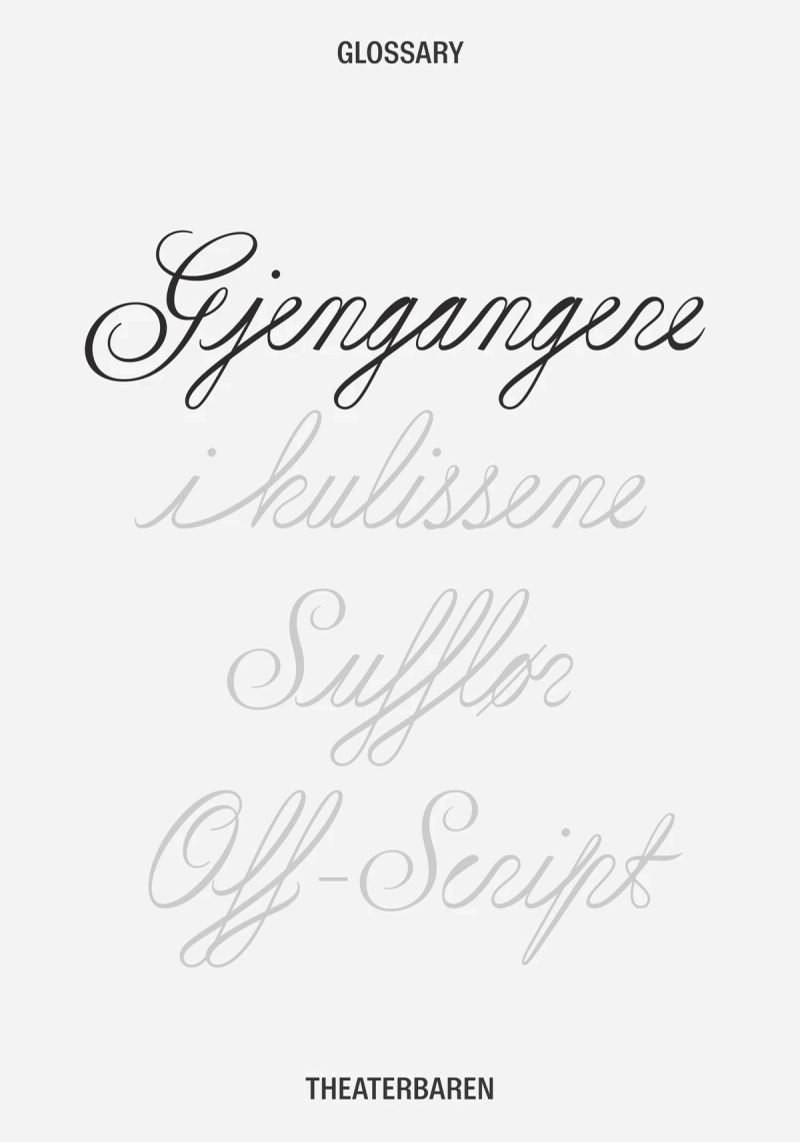 Theaterbaren Typography: Glossary script words, 2025 brand identity by Olssøn Barbieri