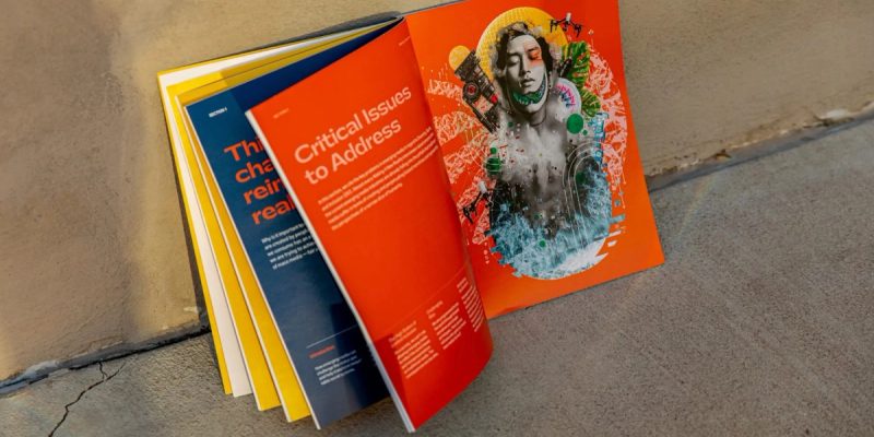Magazine Spread with Collage Art