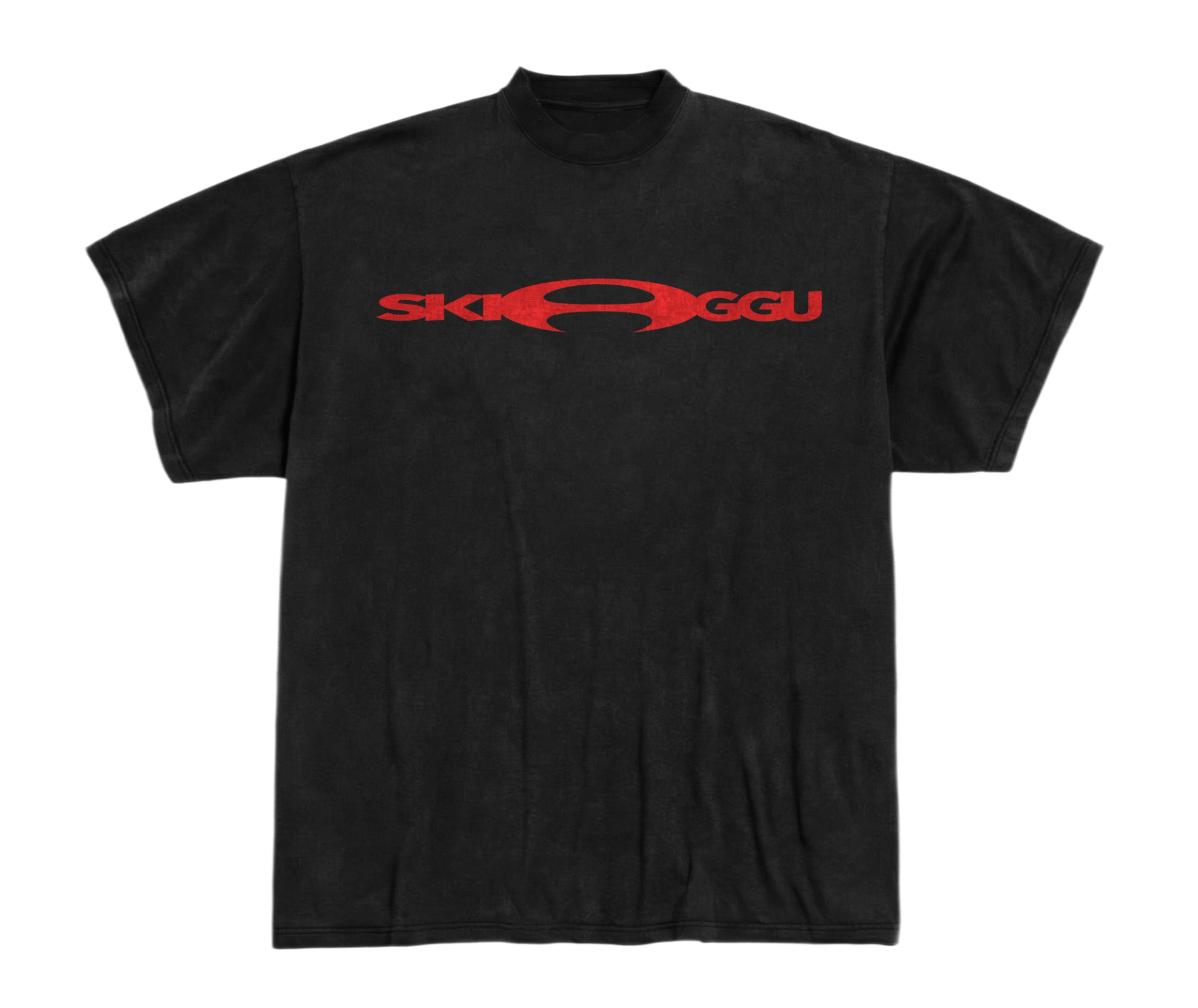 Black T-shirt with the artist's name as a red logo across the chest, the first A drawn as a wide oval emblem.