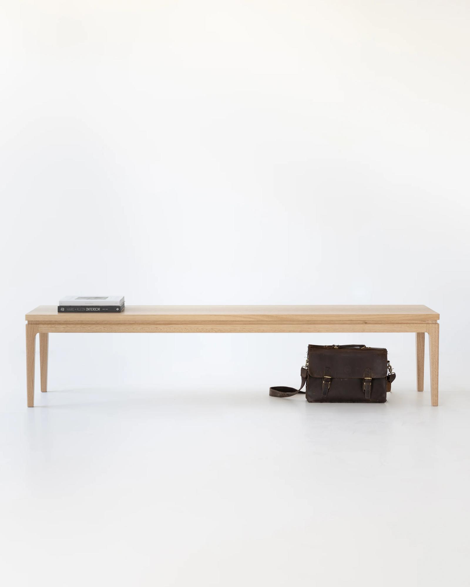 Wistow bench seat in natural oak viewed straight on
