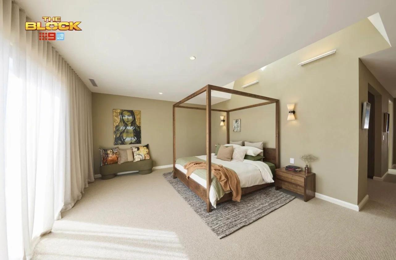 Robby and Mat's main bedroom on The Block, with the Fetel Four Poster Bed at its centre