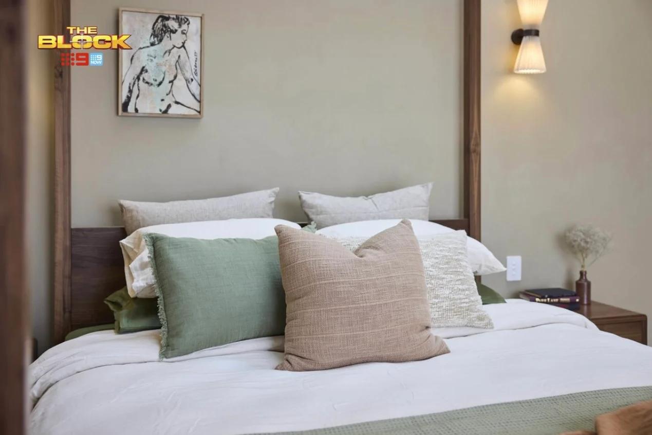 The bedhead and cushions under the Fetel's canopy