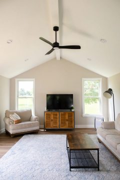 Completed family room with vaulted ceiling