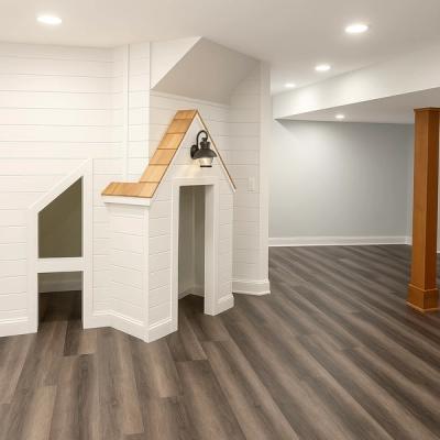 A photo of a beautifully finished basement