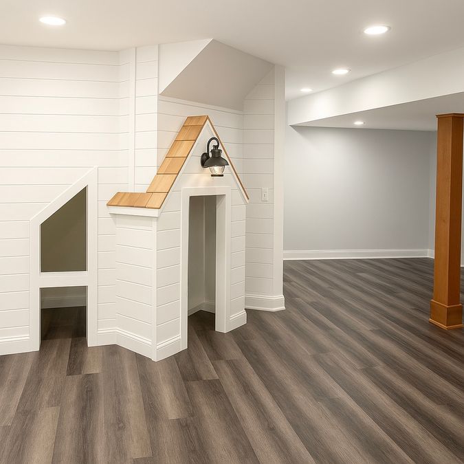 A photo of a beautifully finished basement