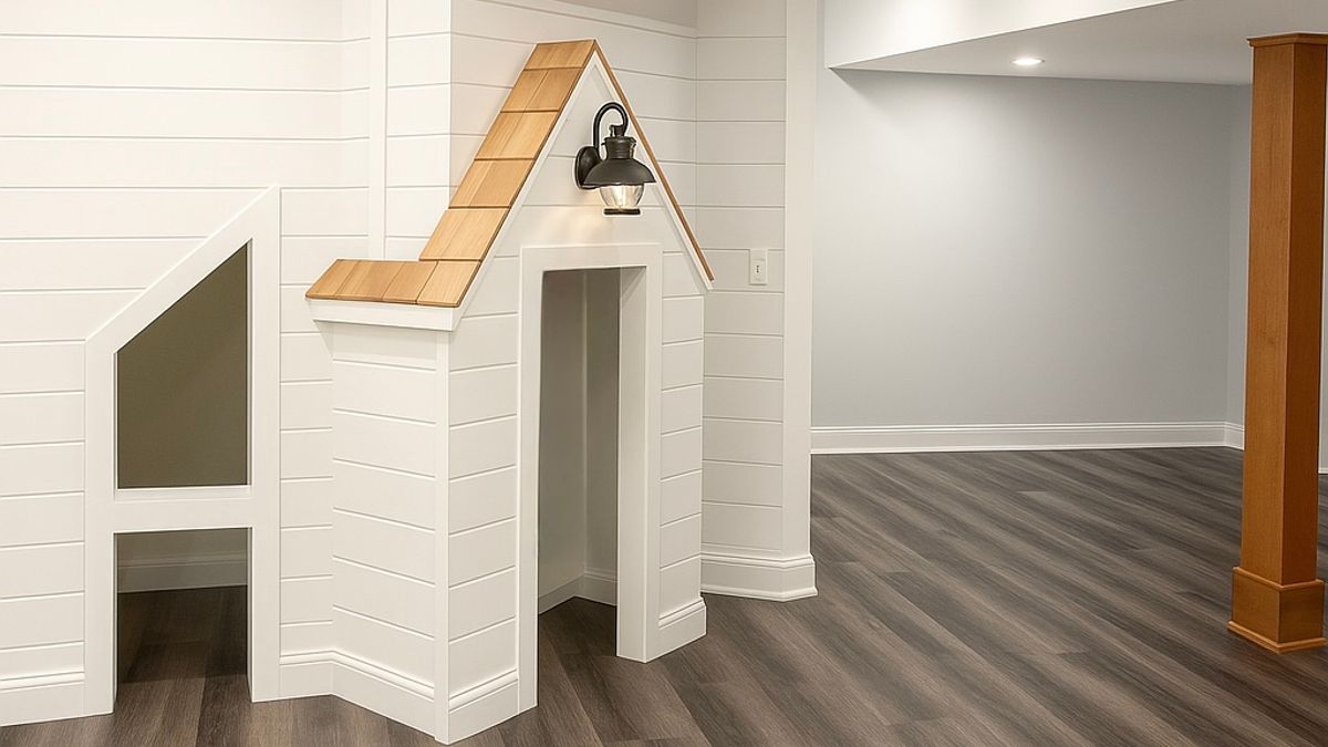 A photo of a beautifully finished basement