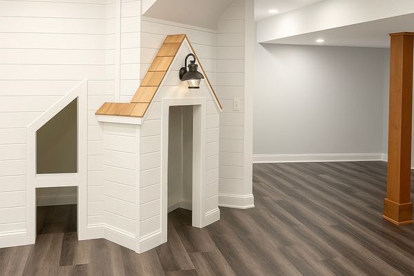 A photo of a beautifully finished basement