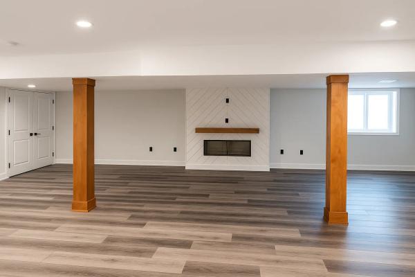 A photo of a beautifully finished basement