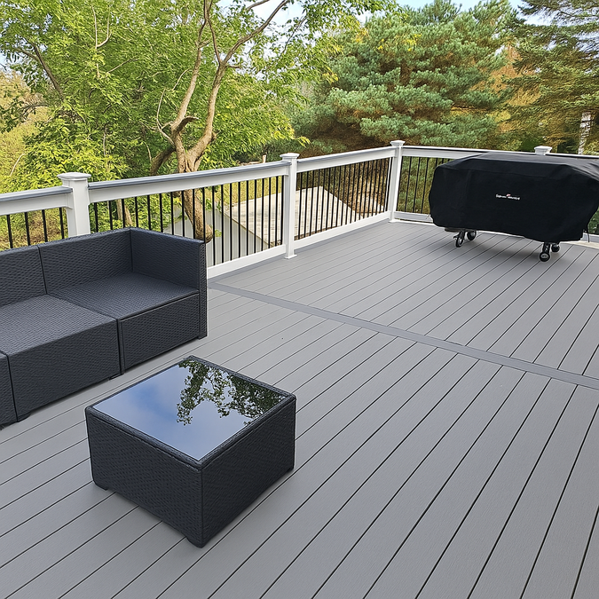 We redesigned and built a brand-new deck with composite decking and added a gate at the stairs