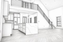 custom home line drawing kitchen view
