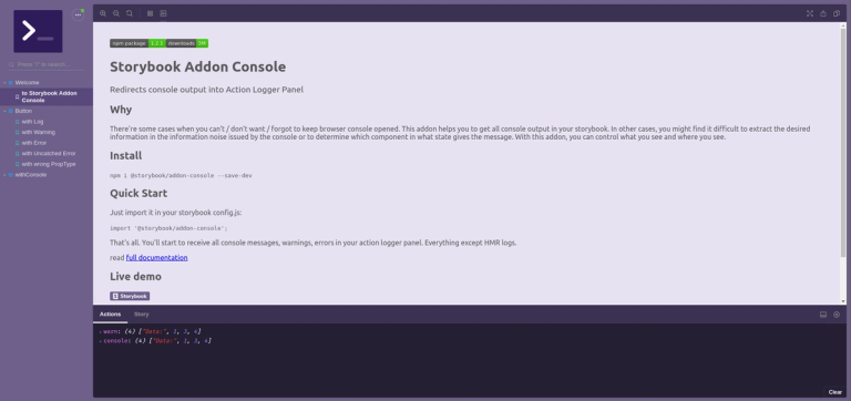Storybook Addon Console