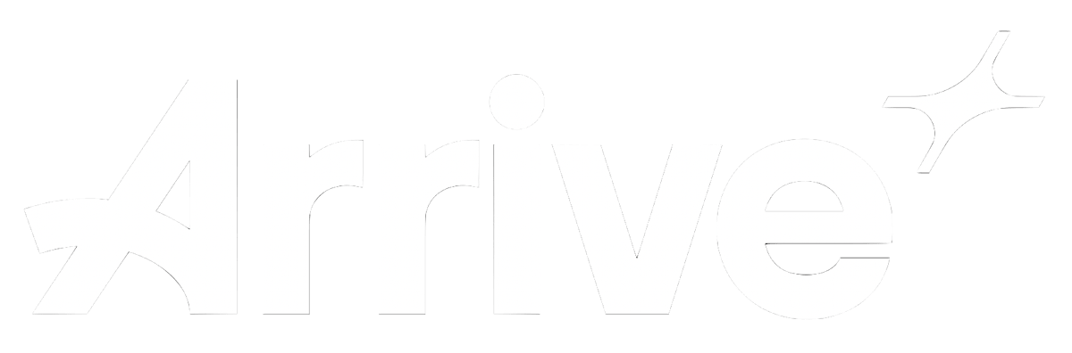 Arrive logo in white on transparent background