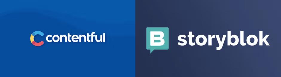 Contentful and Storyblok logos side by side on blue gradient backgrounds
