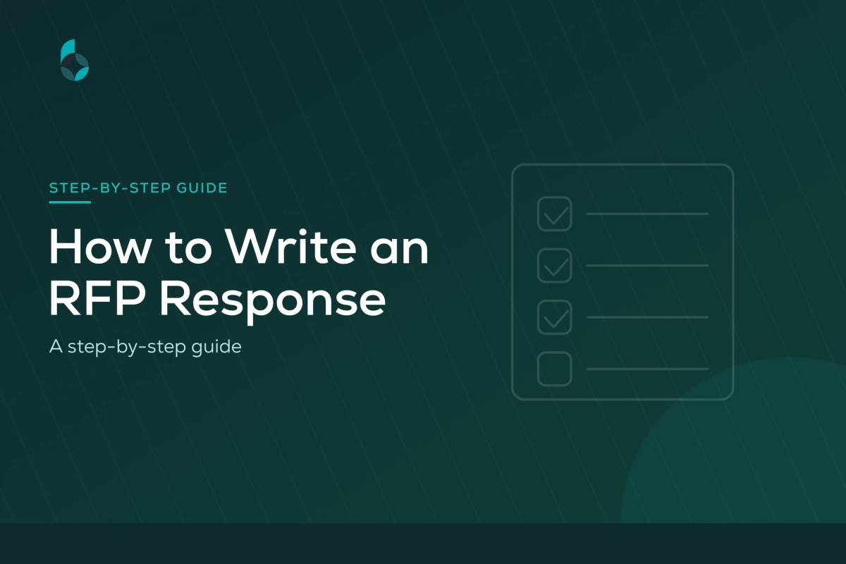 'How to Write an RFP Response' — BidScript step-by-step guide cover with a checklist icon.