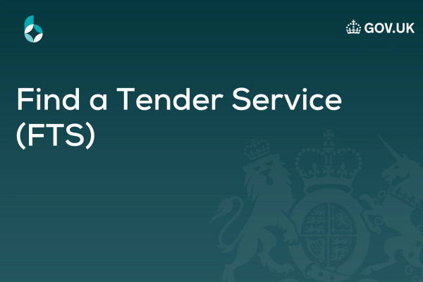 Find a Tender Service (FTS) title graphic with the GOV.UK wordmark and royal coat of arms on a dark teal background