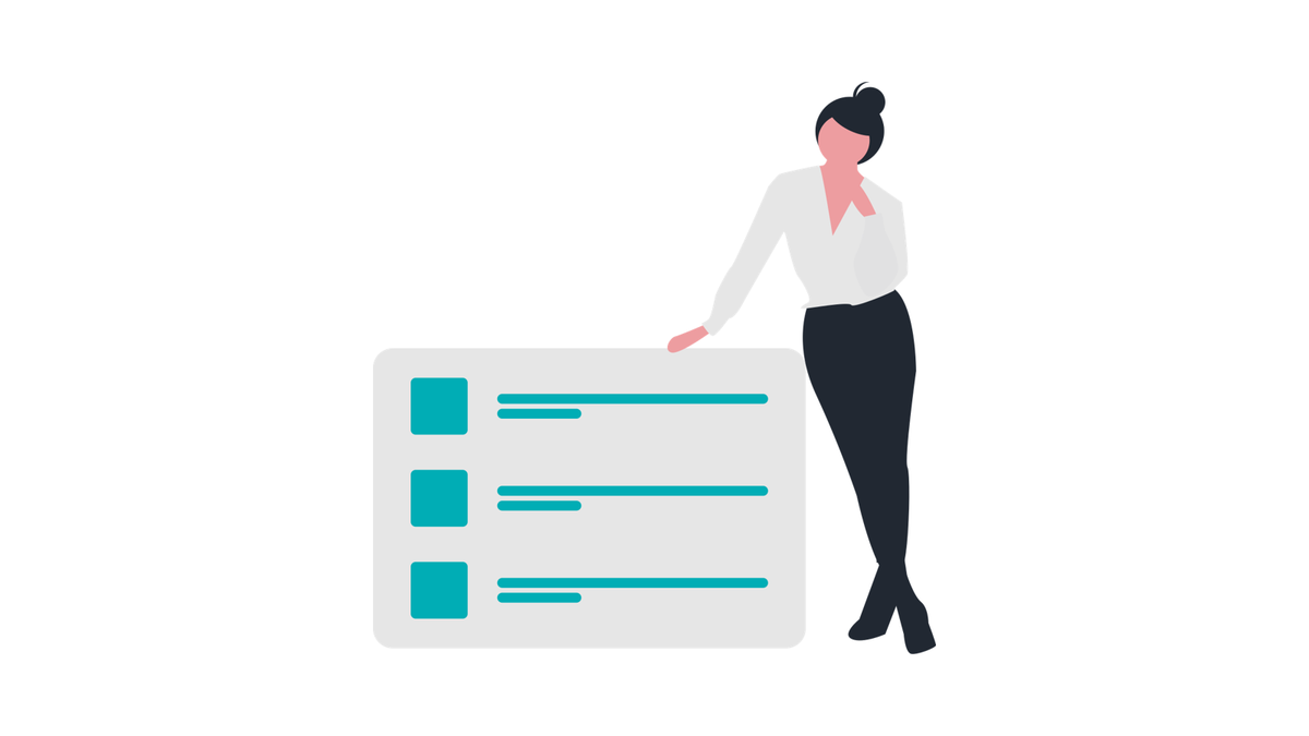 Illustration of a public sector buyer standing beside a shortlist of G-Cloud 15 service listings