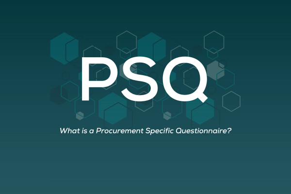 PSQ: What is a Procurement Specific Questionnaire? title graphic with a hexagon pattern on dark teal