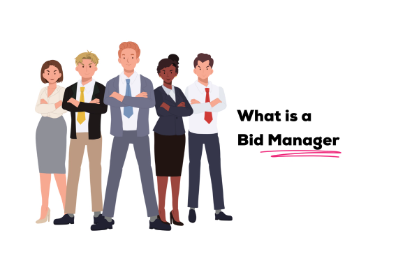 Title illustration: What is a Bid Manager — group of cartoon business professionals