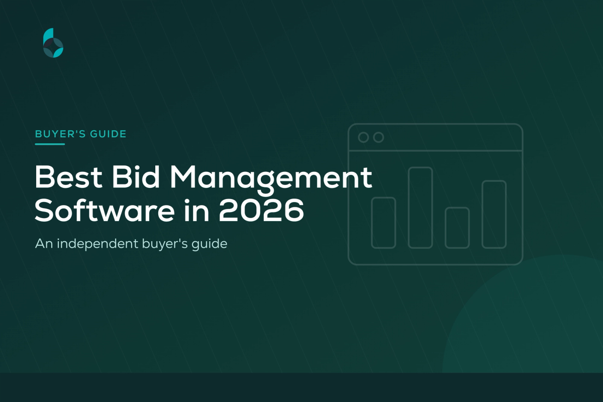 'Best Bid Management Software in 2026' — BidScript buyer's guide cover with a dashboard and bar-chart icon.