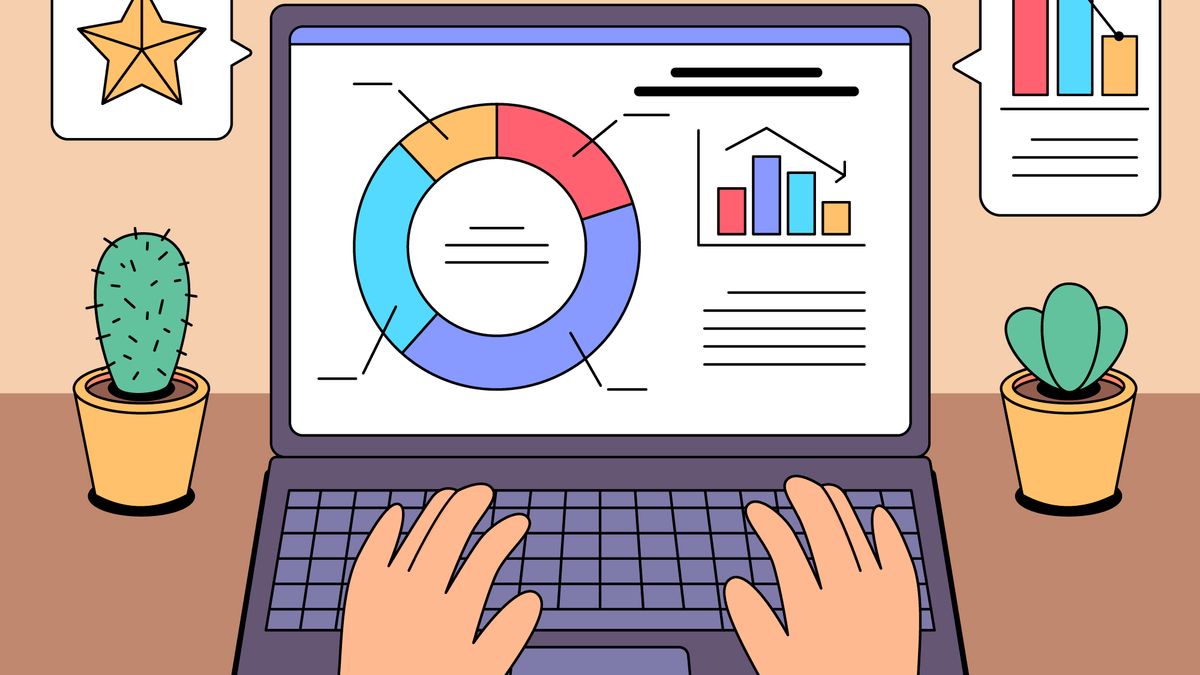 Hands on a laptop showing a bid management software dashboard with pipeline and performance charts