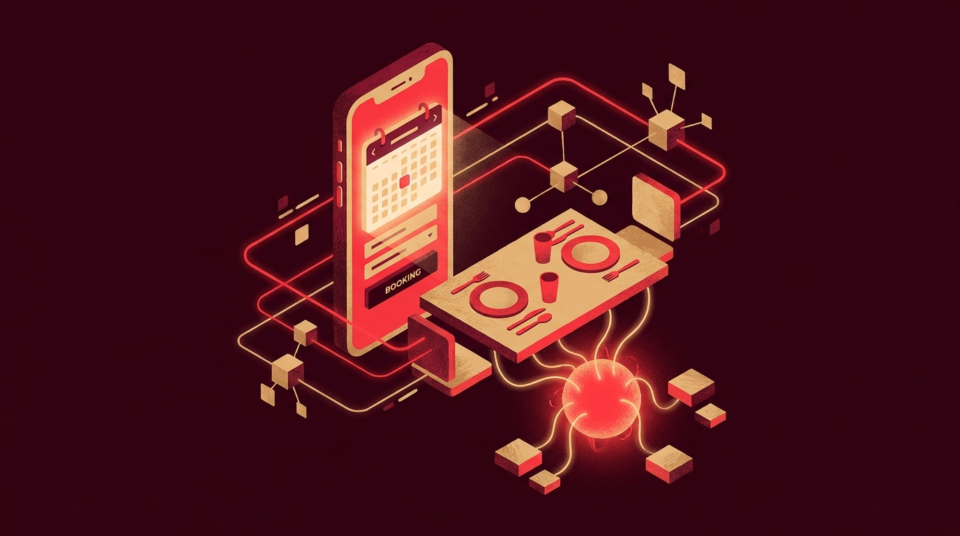 Illustrazione: prenotazione da smartphone, tavolo e dati del cliente collegati
