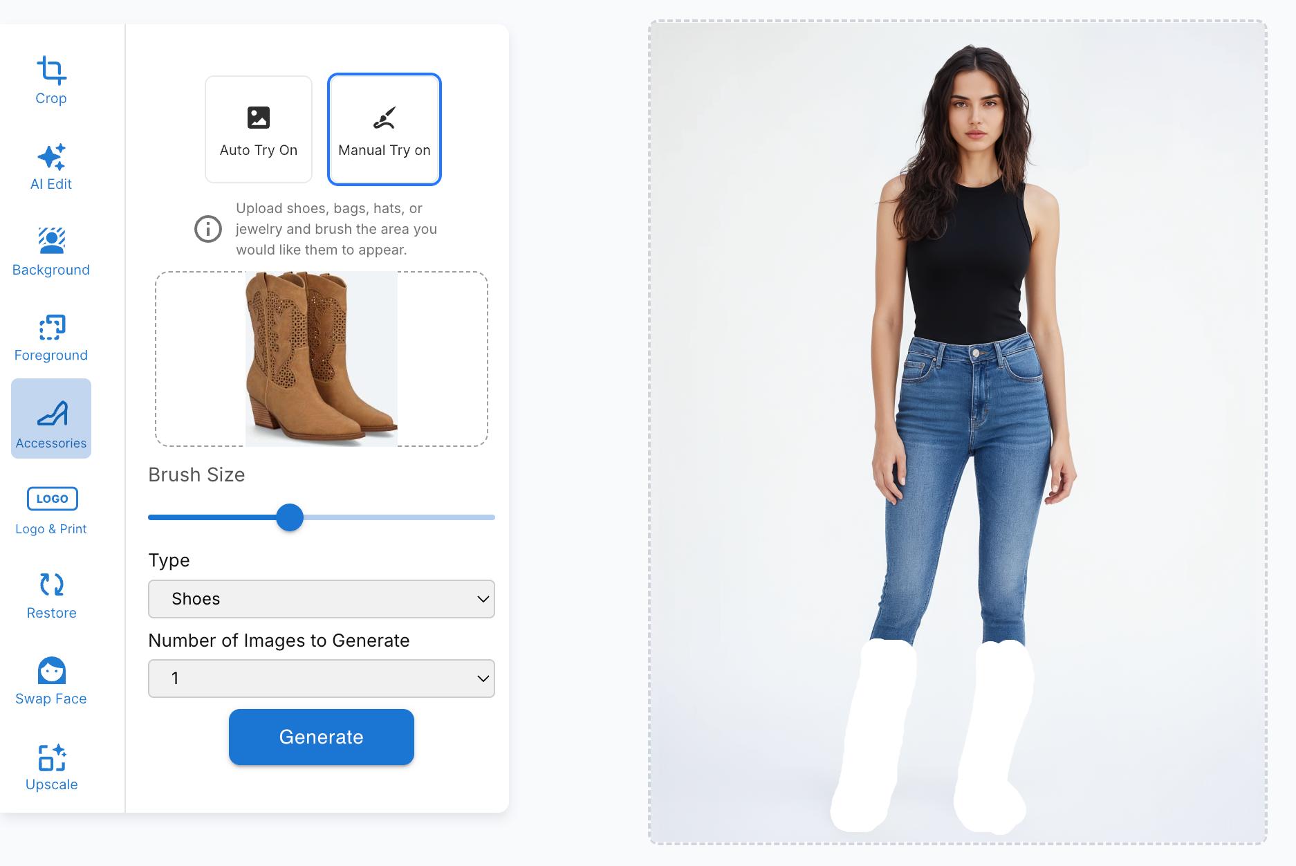 Masking shoes area for try-on