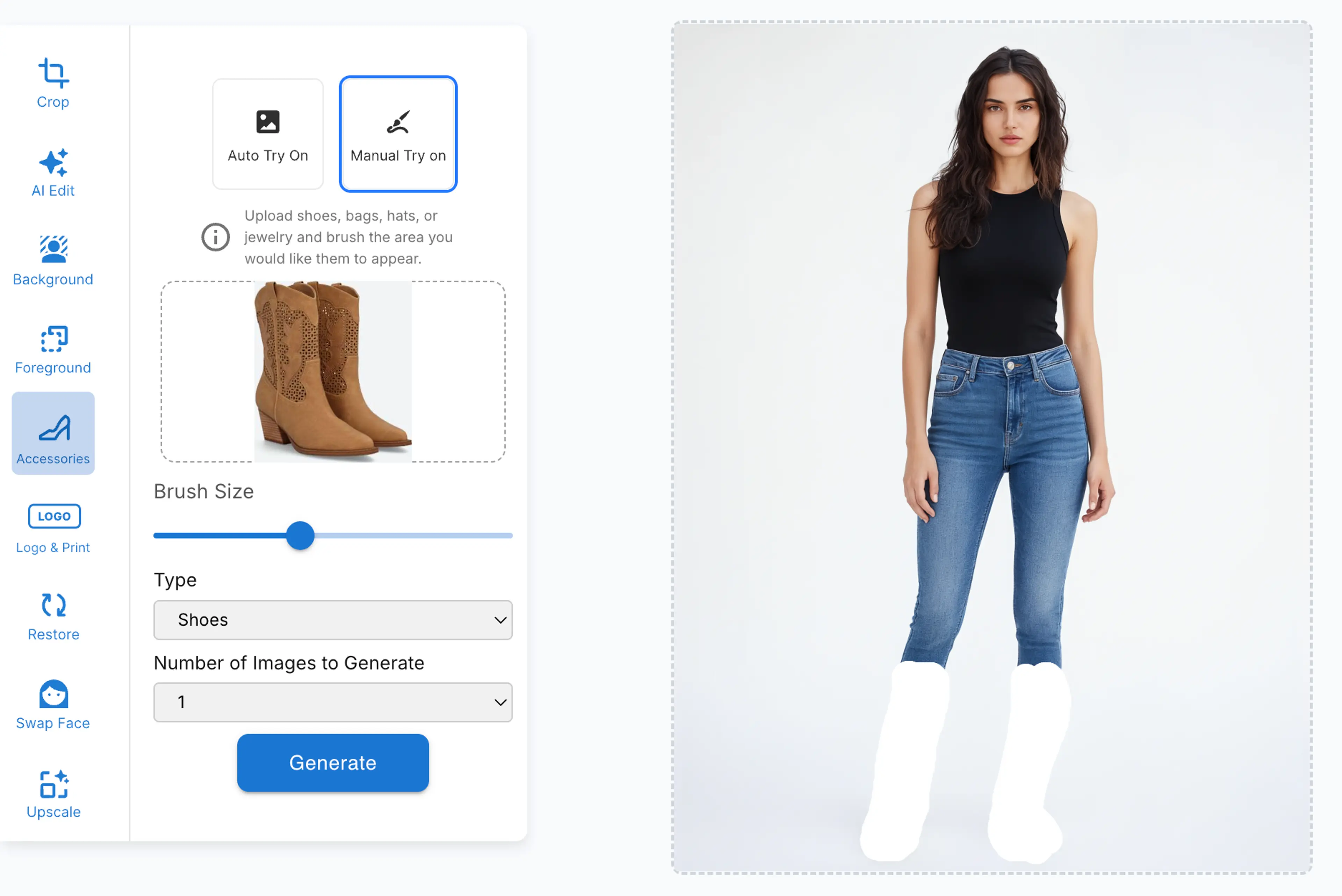 Masking shoes area for try-on