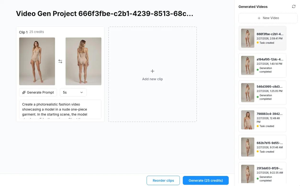 Regenerate video from clip page