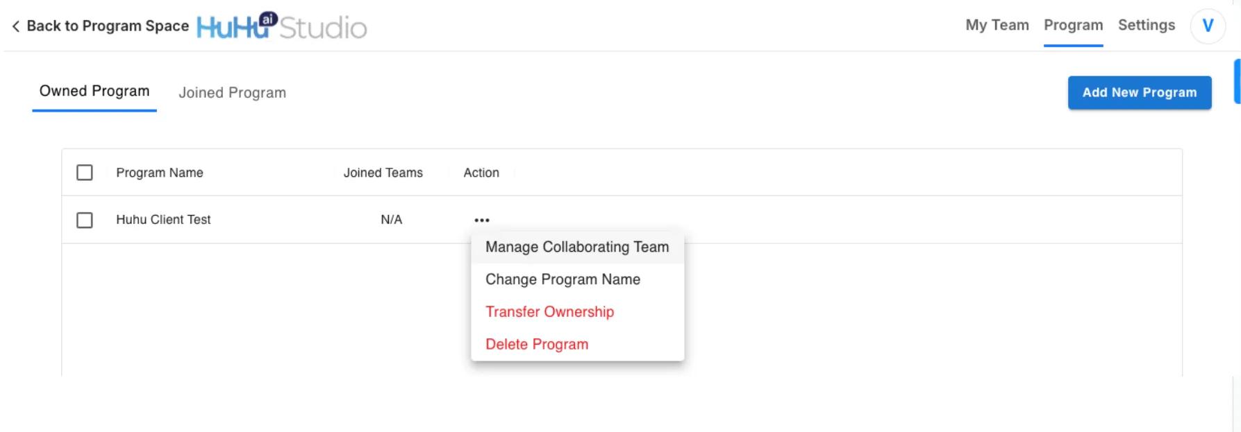 Manage Collaborating Team action
