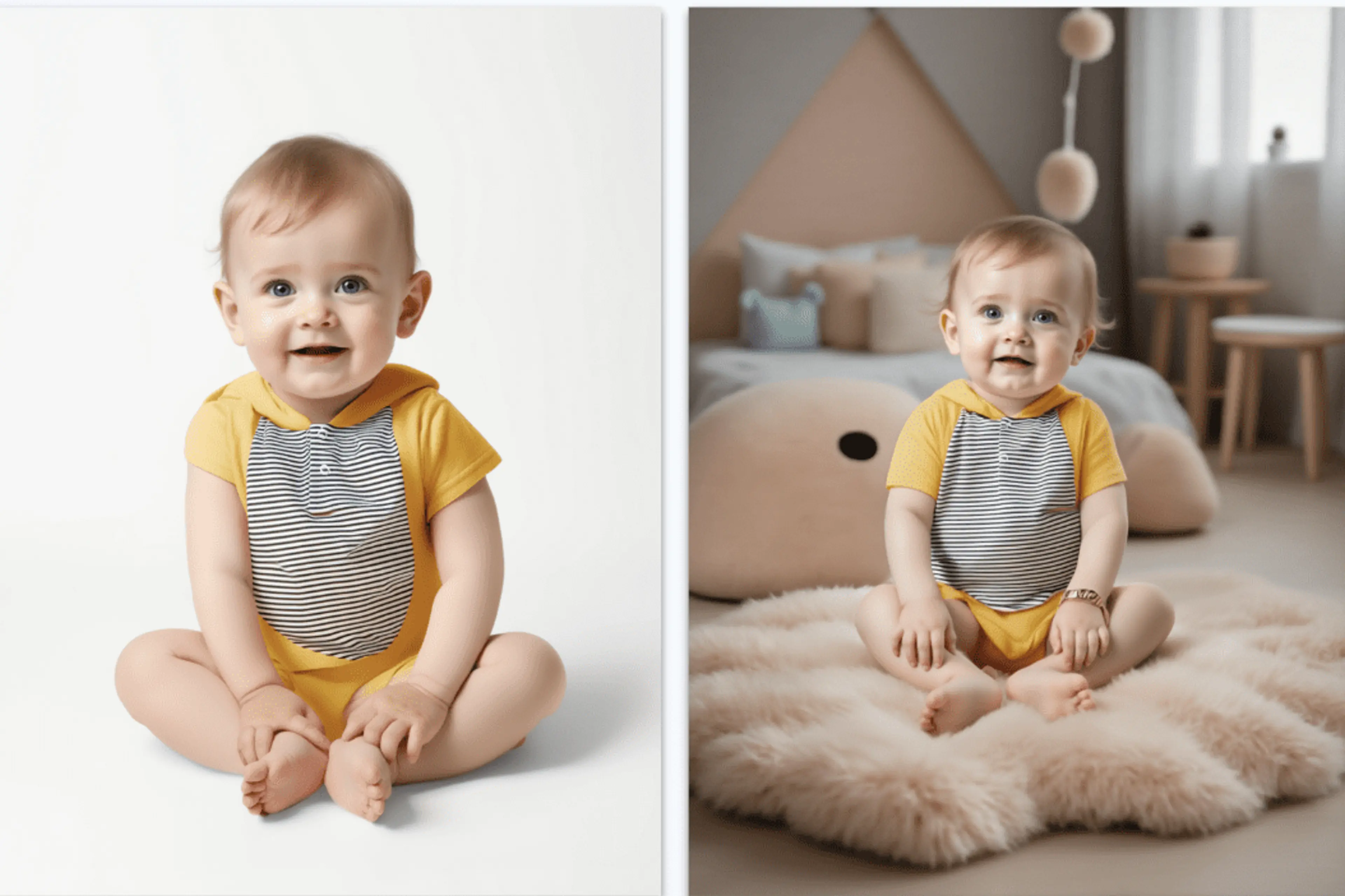 A very calm AI baby posing for shoot