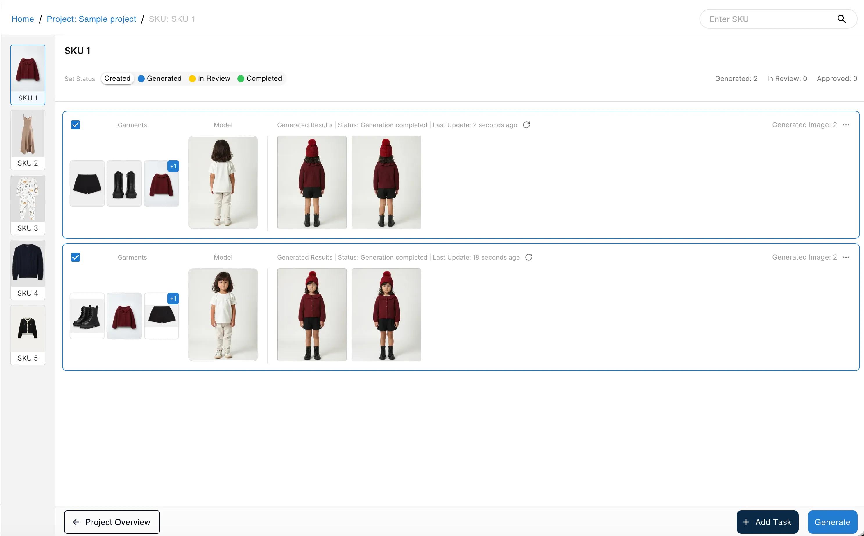 SKU Page with results