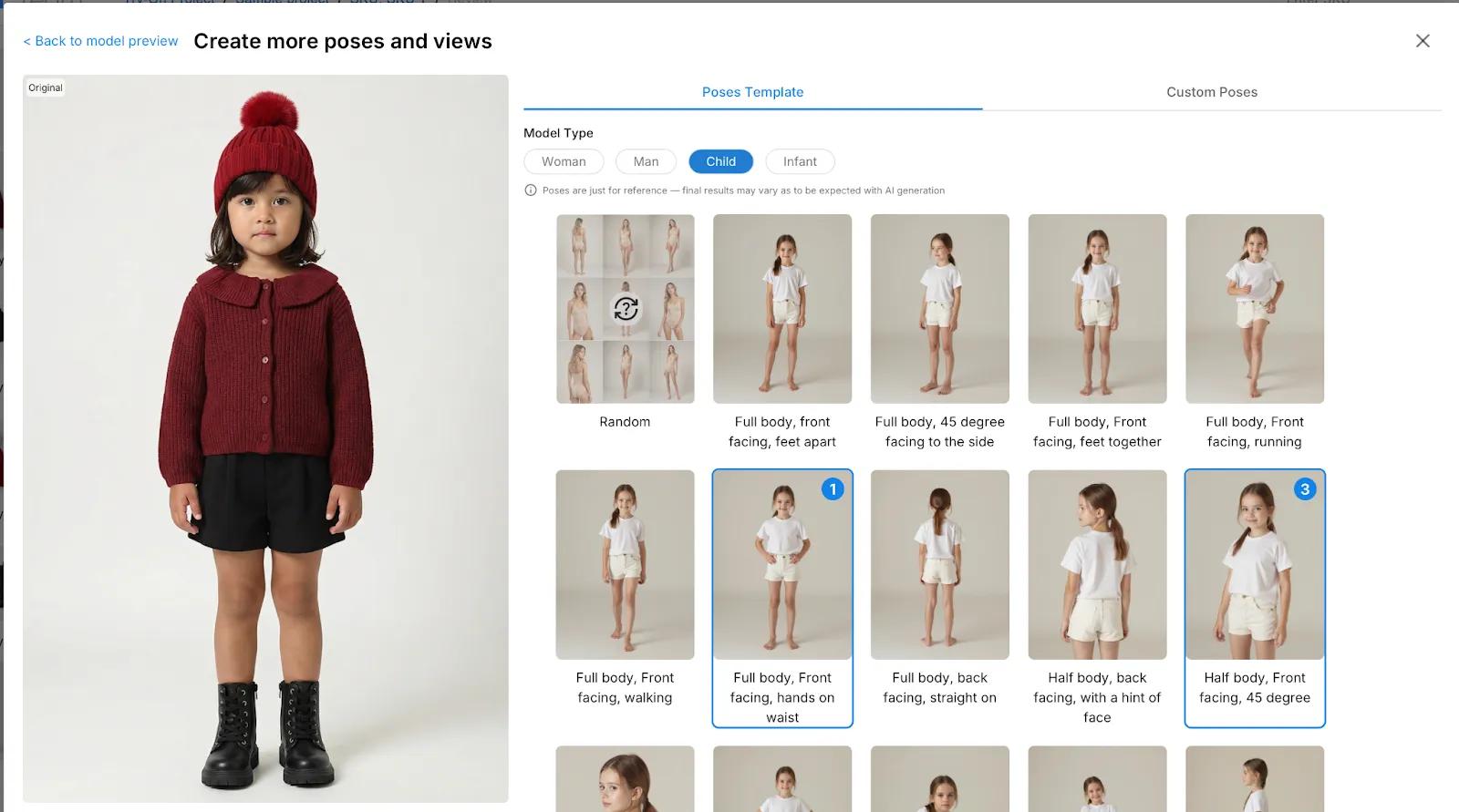 Pose Template selection popup