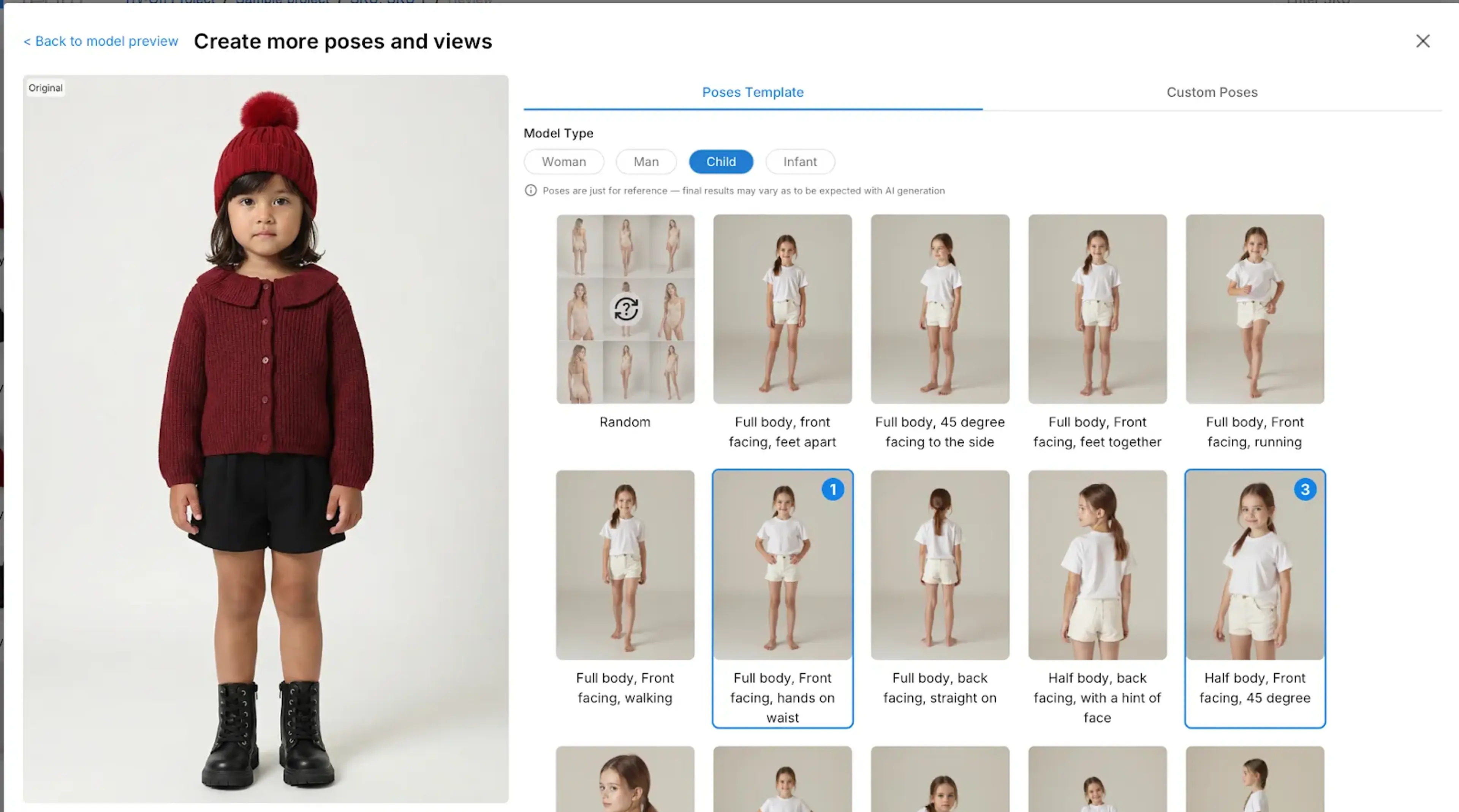 Pose Template selection popup