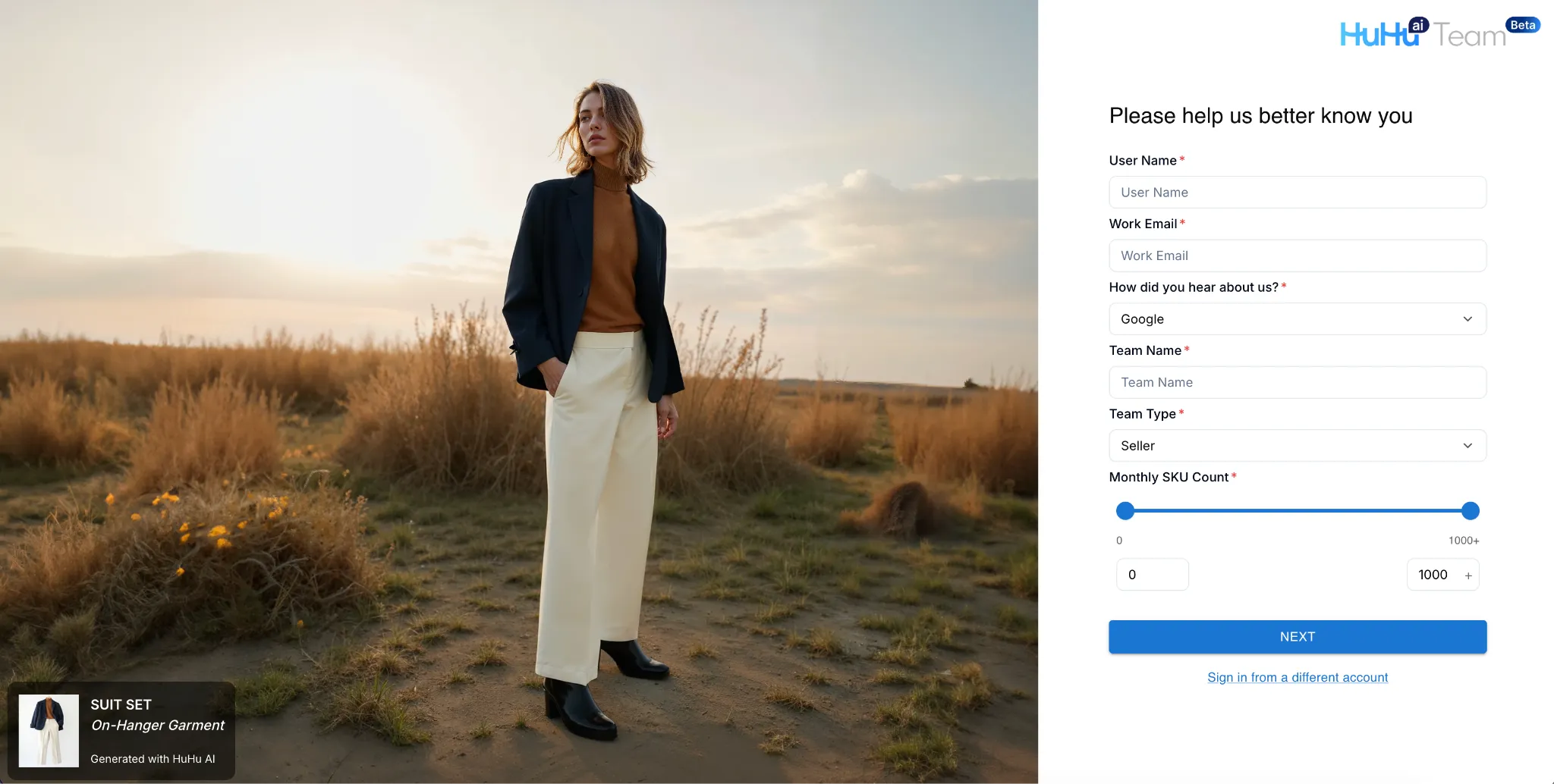 Team creation form page 1