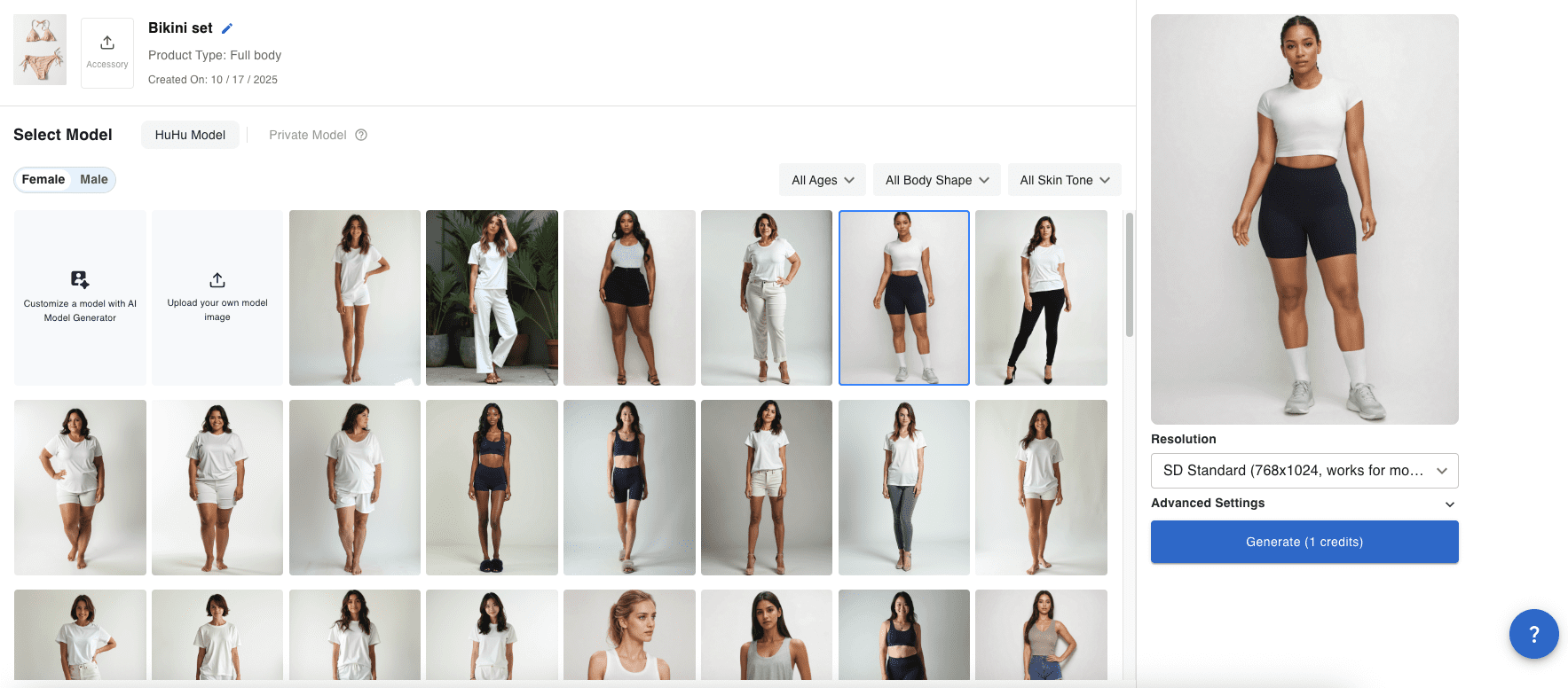 Choose model from the AI fashion model library