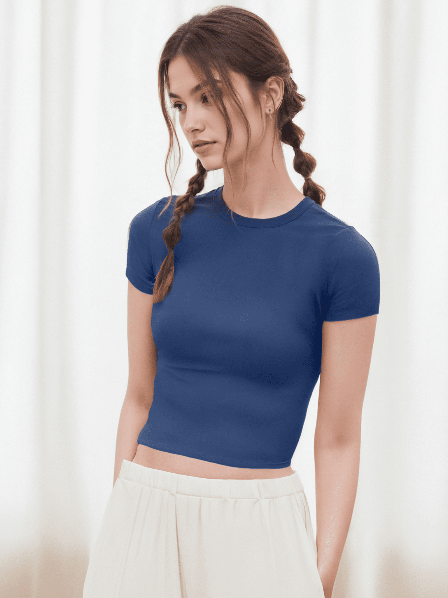 ai fashion models in blue baby tee