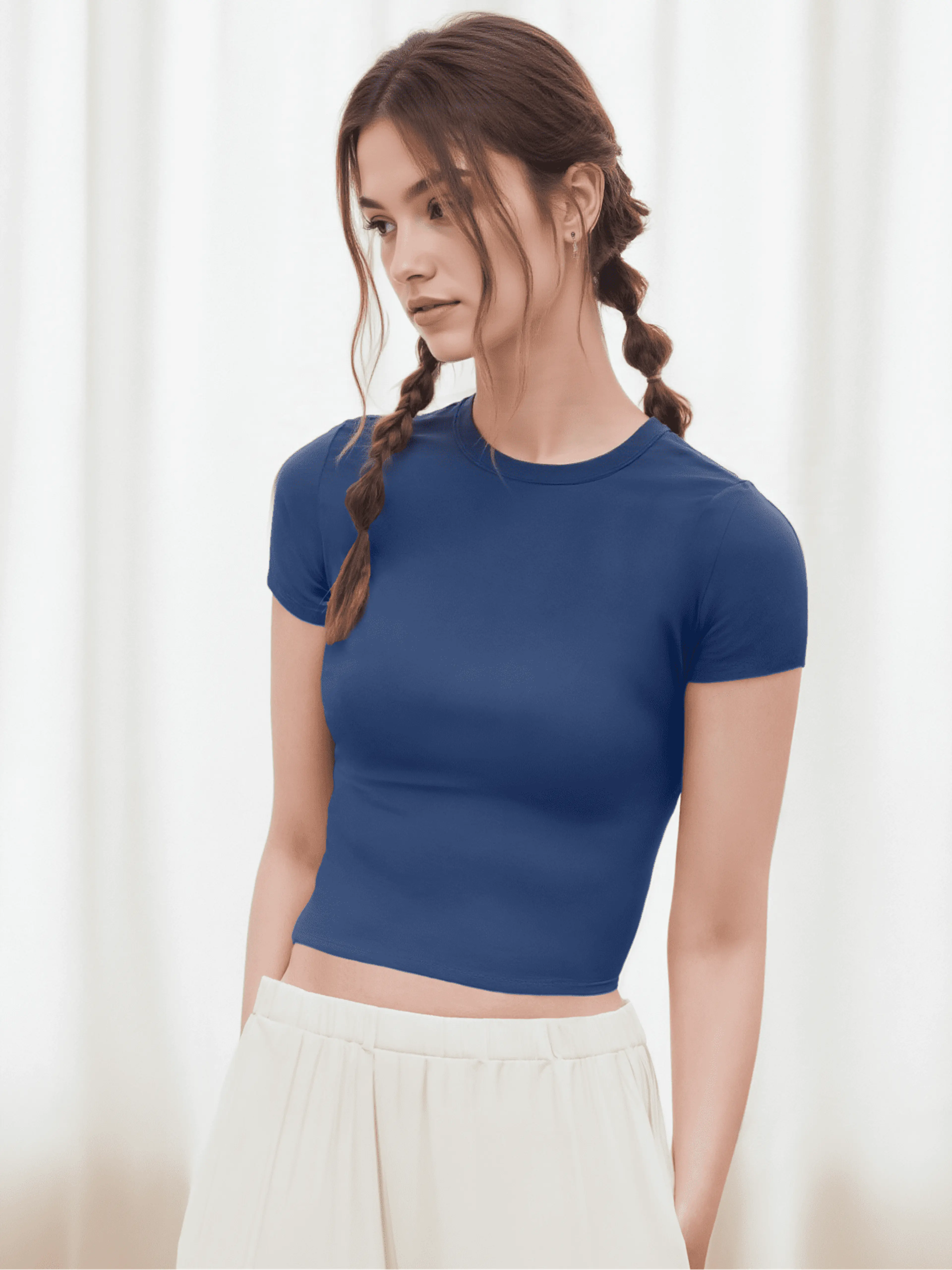 ai fashion models in blue baby tee
