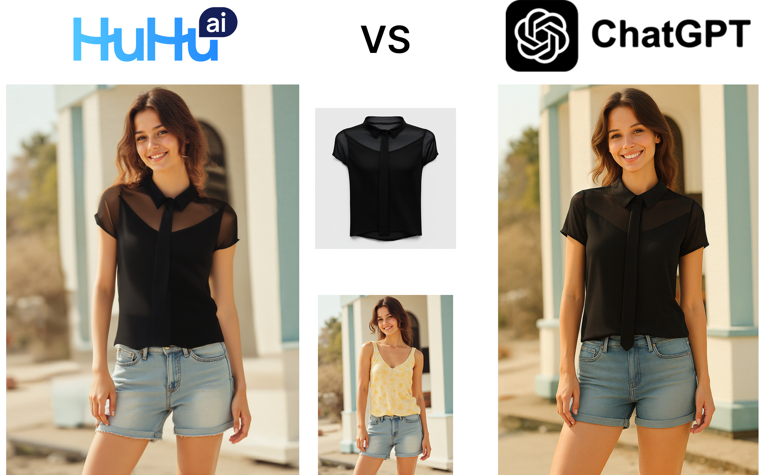 ChatGPT 4o clothing try on vs HuHu clothing AI try on