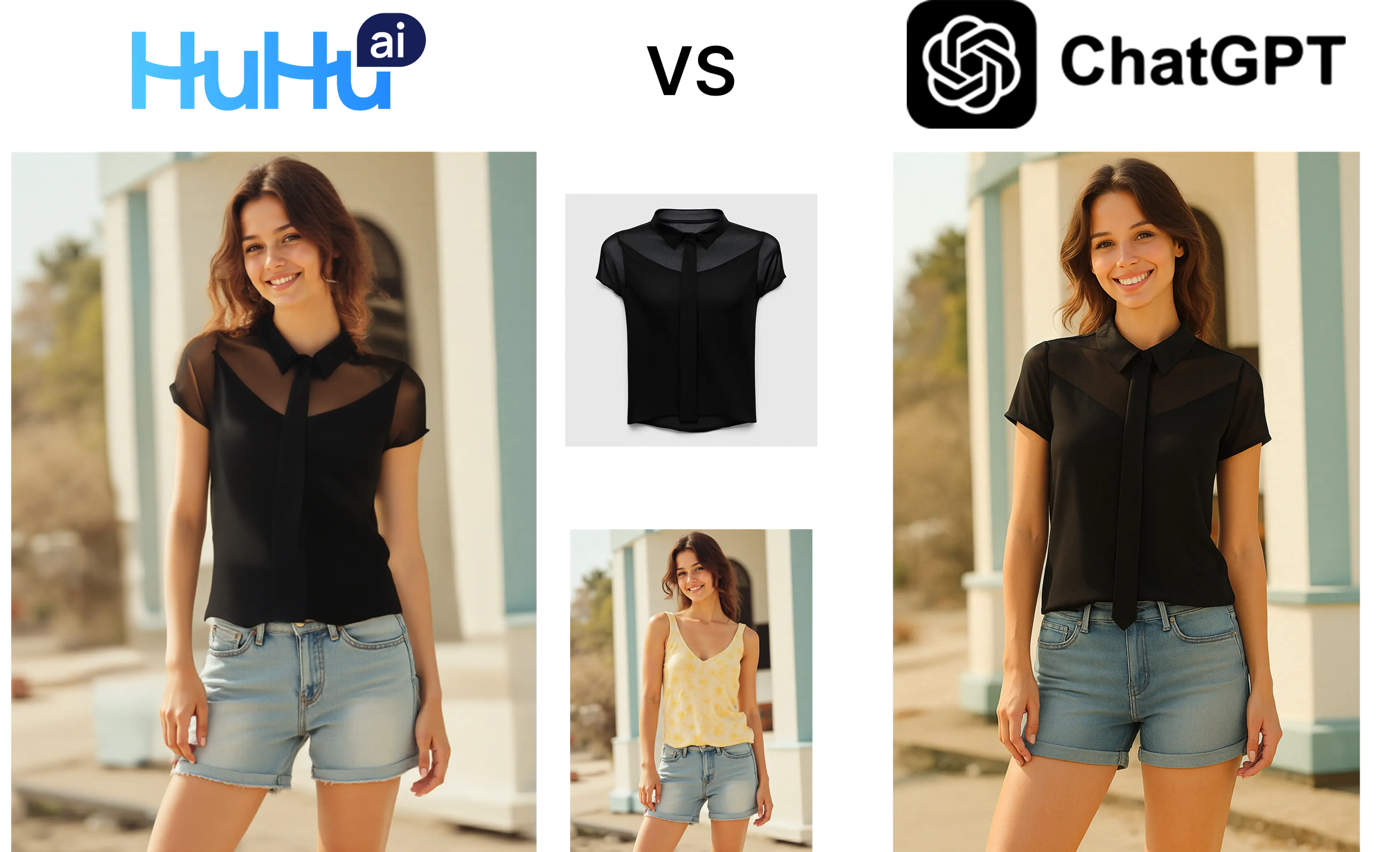 ChatGPT 4o clothing try on vs HuHu clothing AI try on