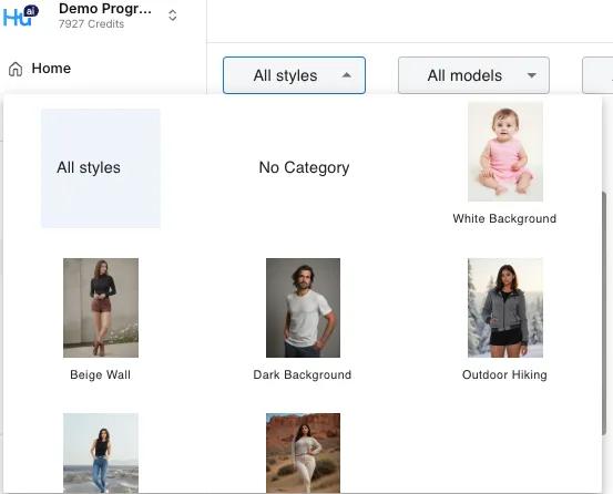Model Gallery Style Selection