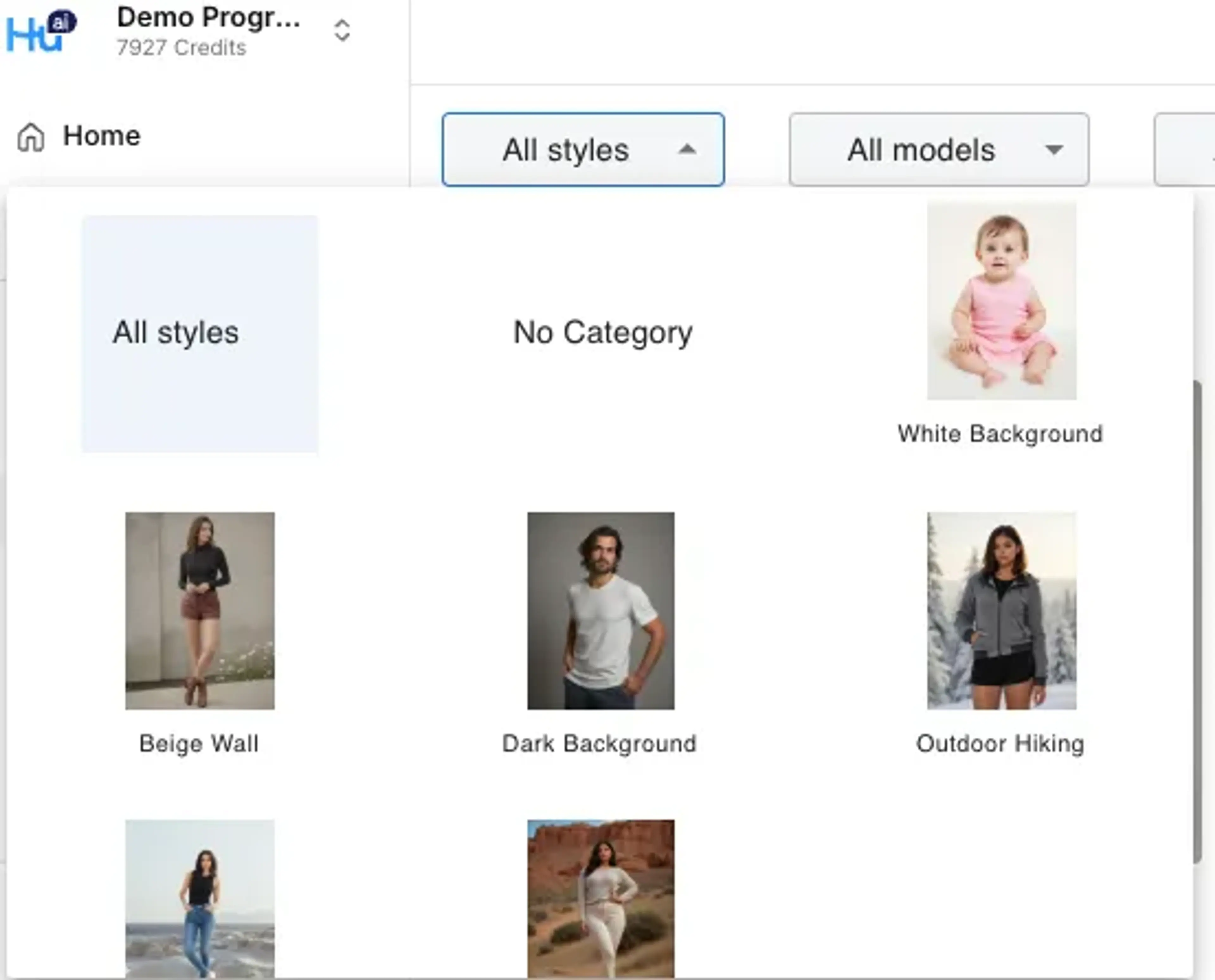 Model Gallery Style Selection